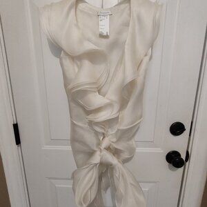 PRONOVIAS SILK 2-LAYER SHEER ORGANZA WRAP TOP SLVLS RUFFLE NECK IVORY SIZE 10